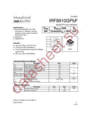 IRF8910GPBF datasheet  